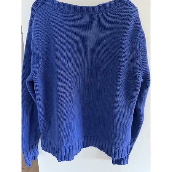 Lands End Womens L/P 14 Blue Cotton Cable Knit Drifter Sweater Preppy Old Money - Picture 5 of 5